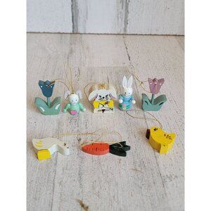Vintage mini flower carrot chick ornament rabbit Easter Bunny wooden ornament xm